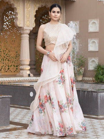 Chicora Organza With Digital Print Leghanga WIth EMbroidery WOrk Choli And Dupatta