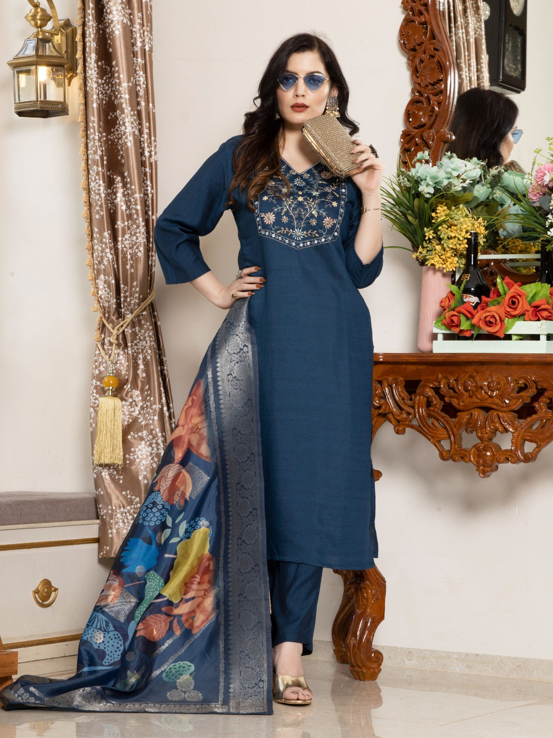 Chicora VERTICAL Fabric With Handwork and Digital jaquard Dupatta