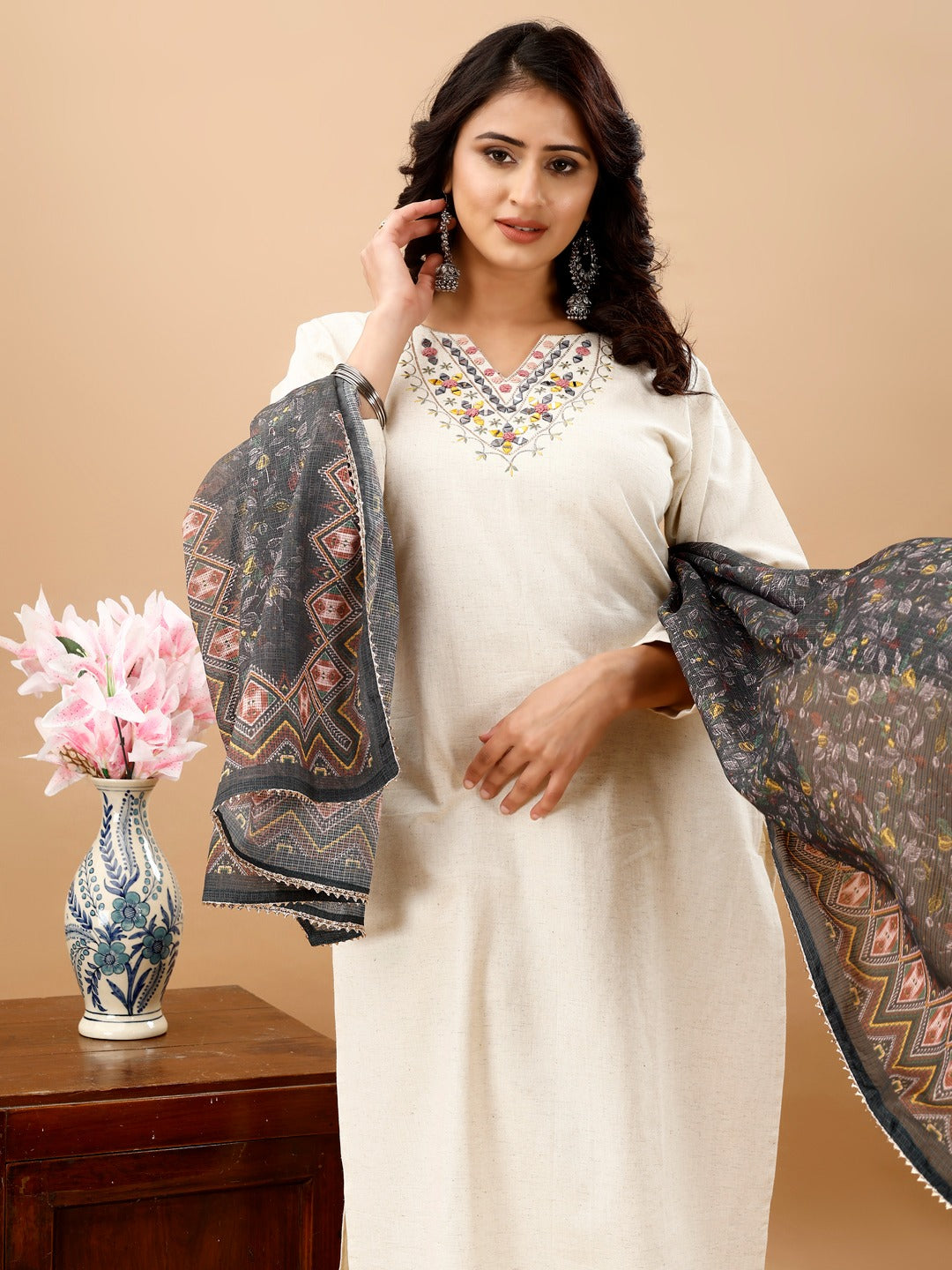 Chicora Khadhi cotton Top Bottom Dupatta Set