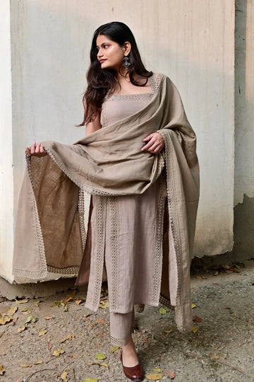 Maya Elegant Beige Lace-Detail Kurta Set