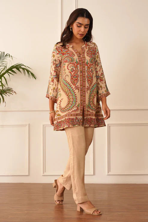 Chicora Presents Beige Printed Crepe Set