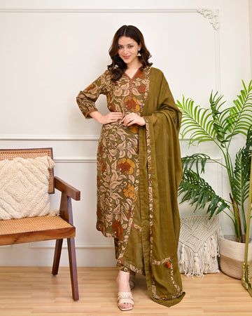 Chicora Mehendi Green Dress Top & Bottom & Dupatta