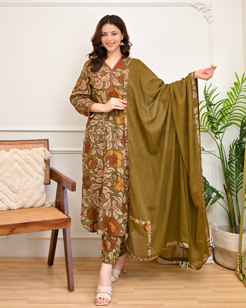 Chicora Mehendi Green Dress Top & Bottom & Dupatta