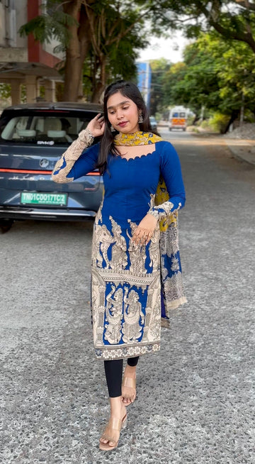 Blue Pari Printed Kurta dupatta set