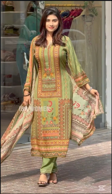 Chicora Nayab muslin handwork three pic suit set for women