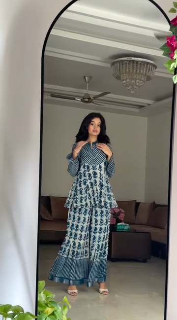 Blue Mehfil Cotton Top Plazzo Set