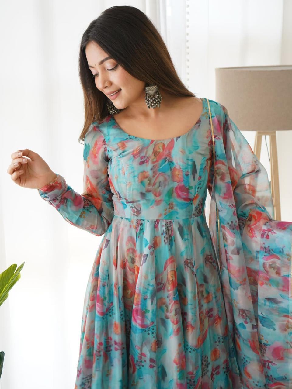 Chicora  tabby organza silk Anarkali gown for women