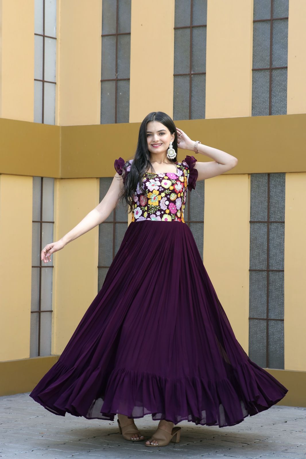 Chicora Ready to wear georgette wine gown for women