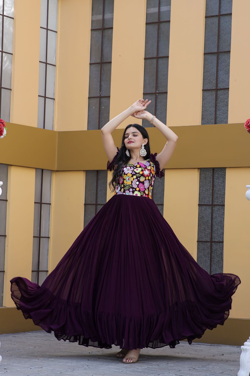 Chicora Ready to wear georgette wine gown for women