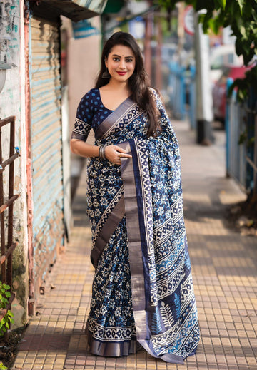 Chicora soft silk slub woven indigo saree for women