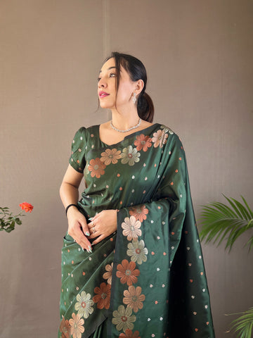 Chicora Presents Pure soft silk saree with copper and gold weaving