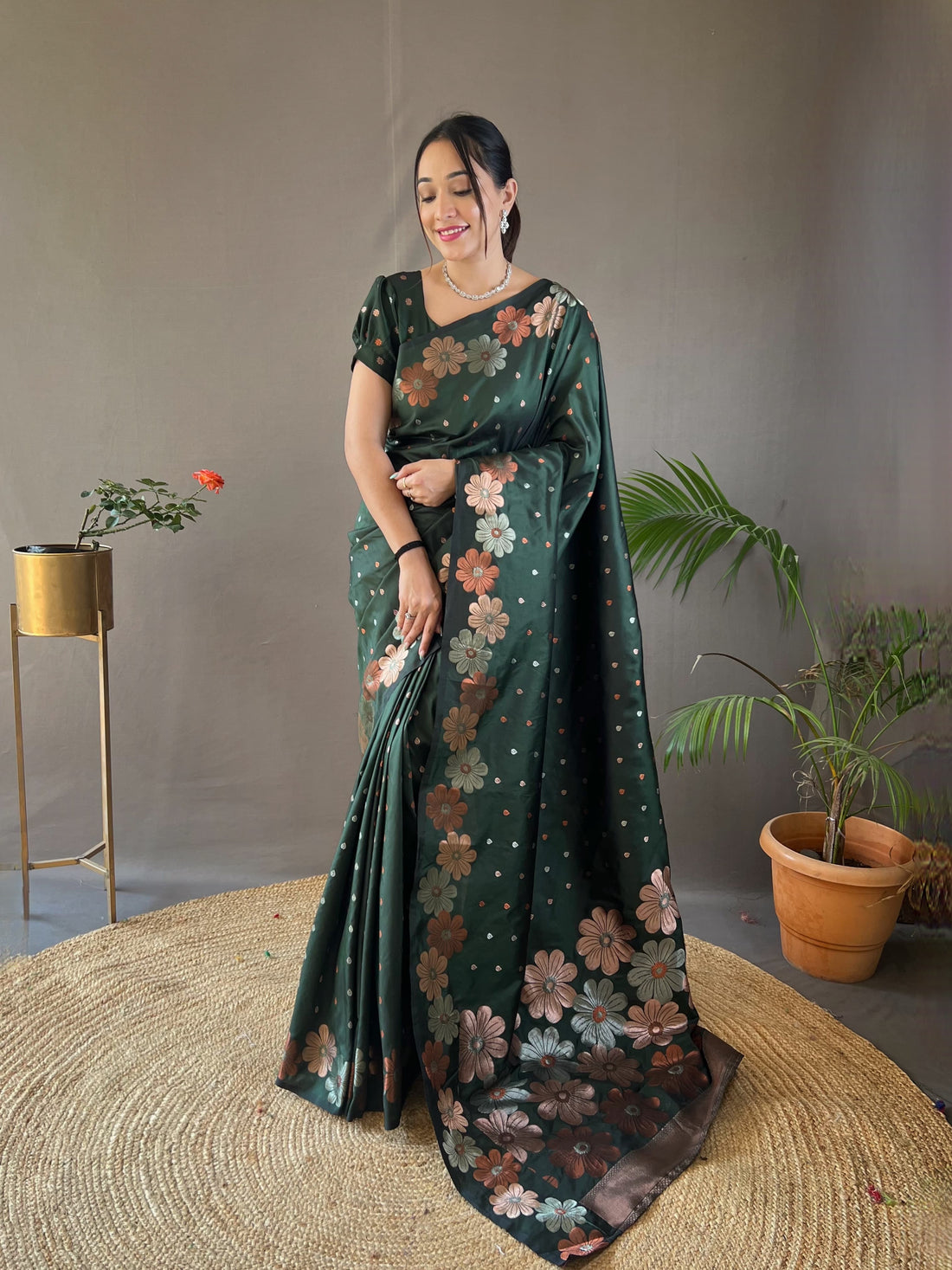 Chicora Presents Pure soft silk saree with copper and gold weaving