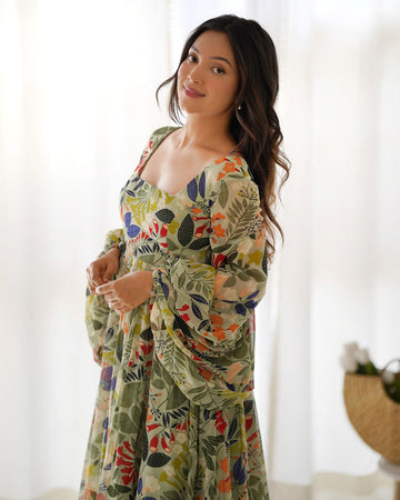 chicora Presents  Heavy Pure Soft Fox Georgette Floral Print gown