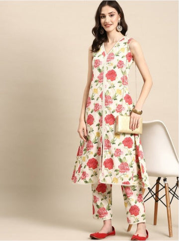 Chicora Presents Off white printed Kurta with Trousers