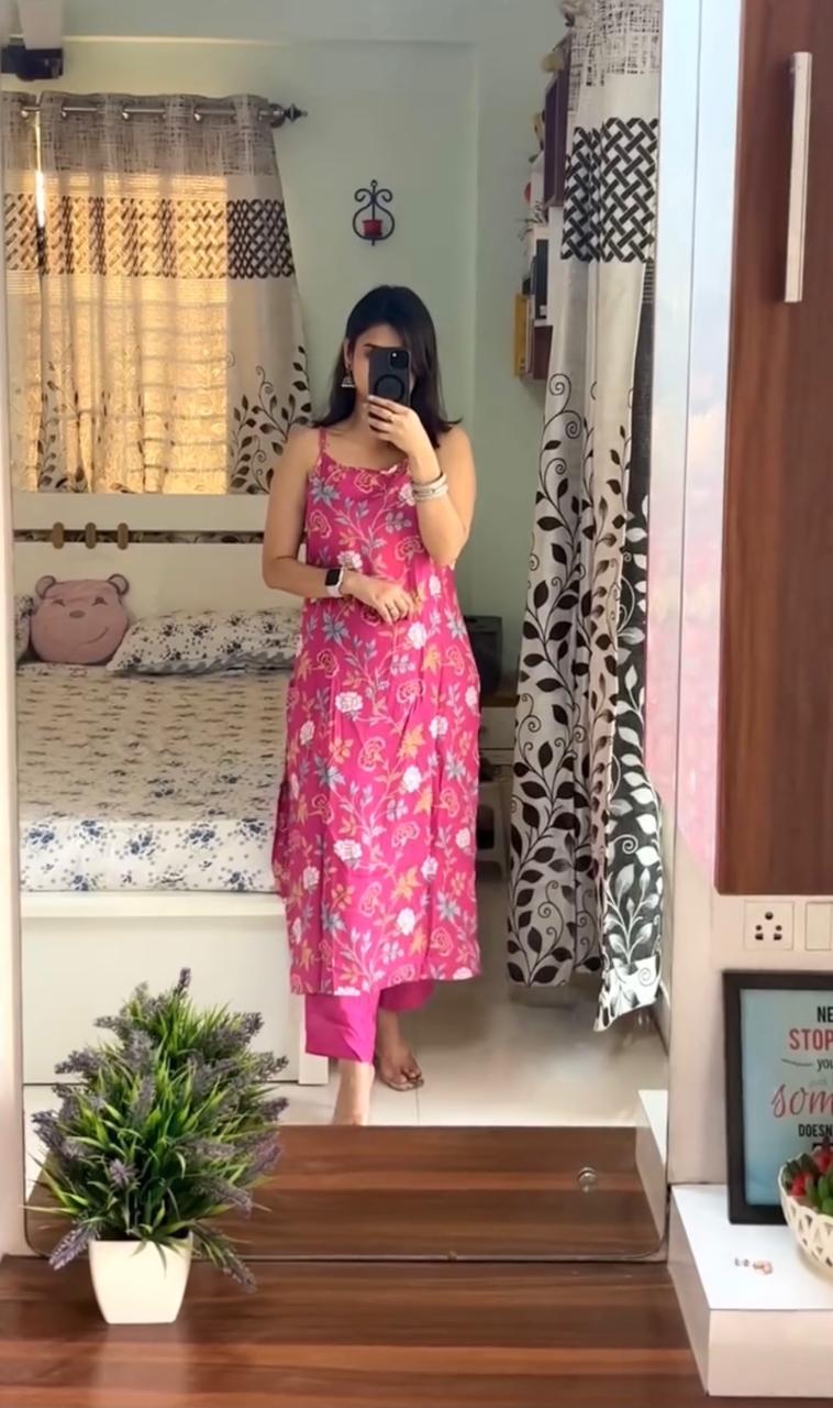 Chicora Presents Off pink printed Kurta with Trousers