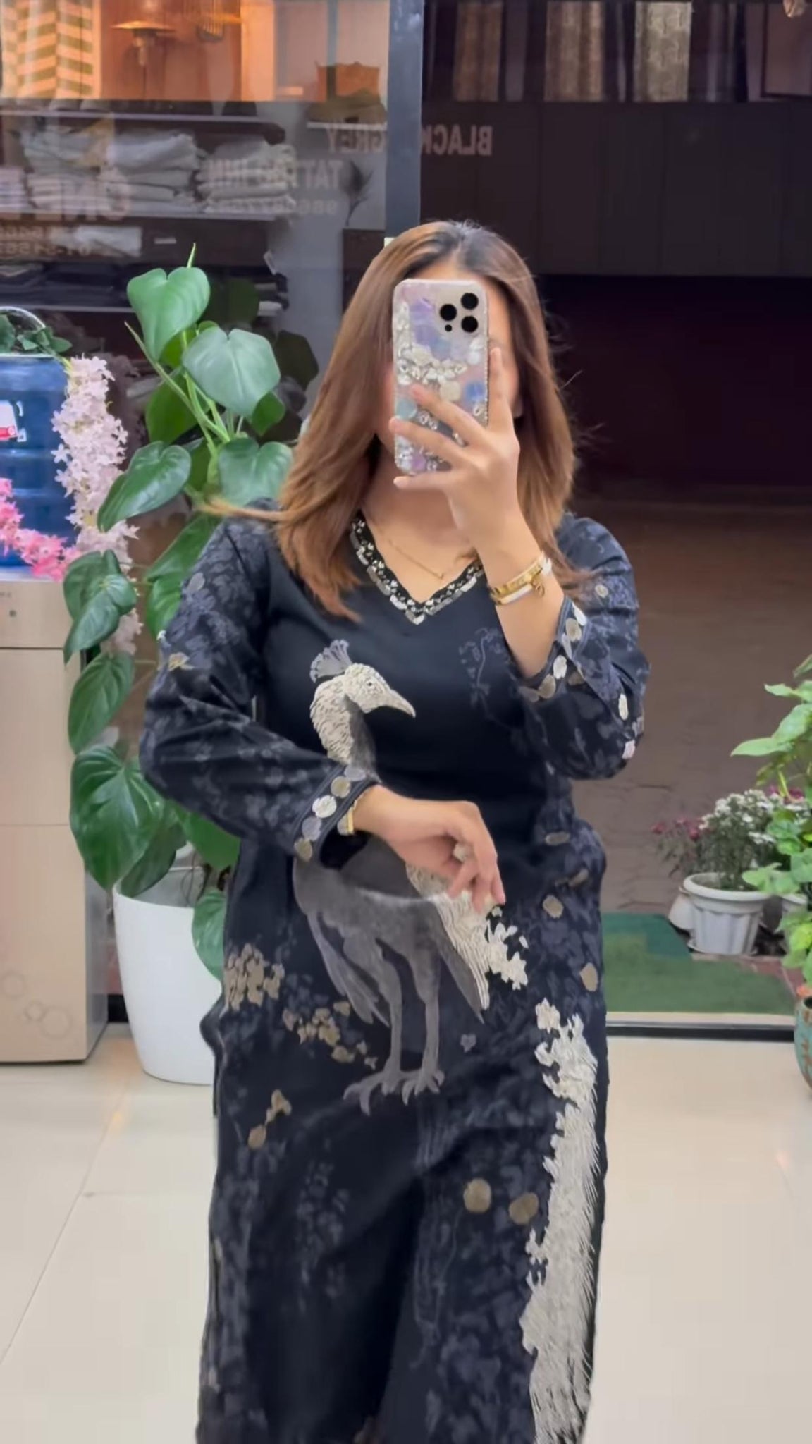 Black Berry Printed Designer Kurti Set