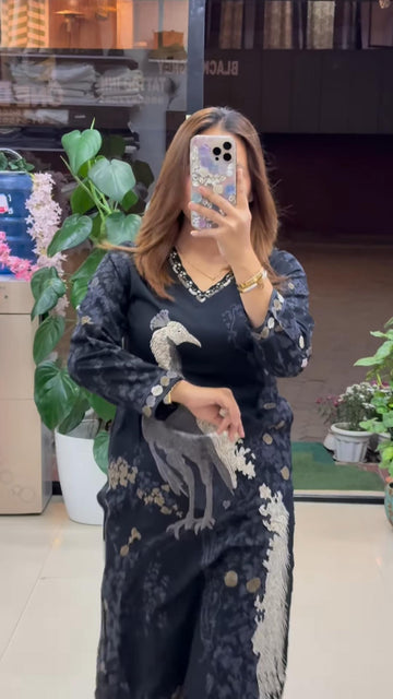 Black Berry Printed Designer Kurti Set