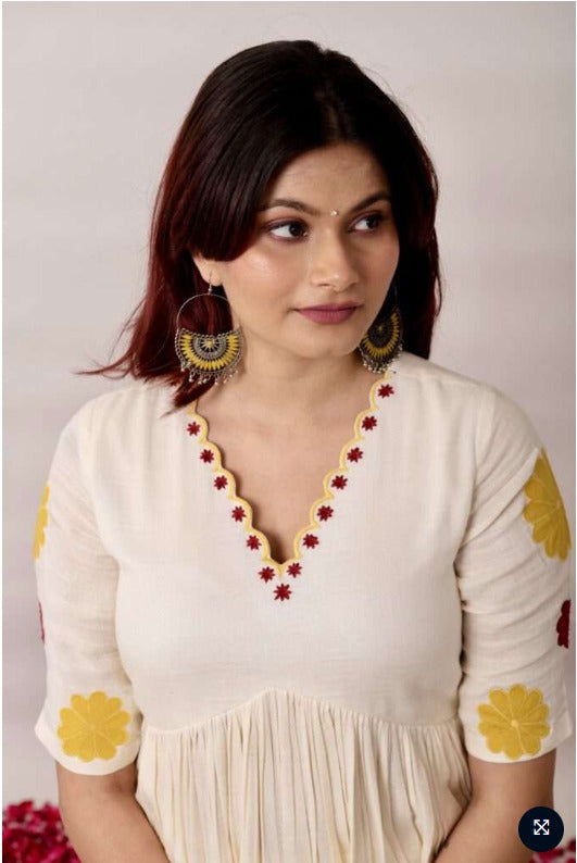 Chicora black and offwhite Kurta with embroidered floral patchwork