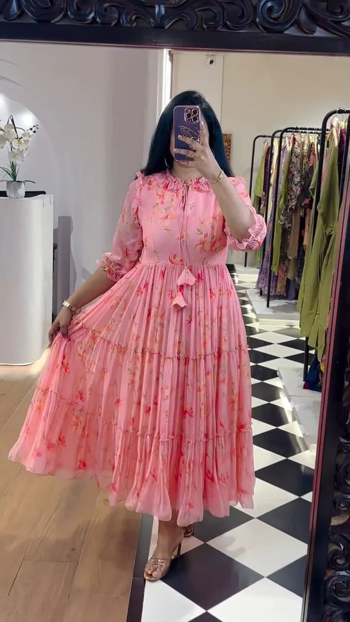 Chicora presenting pink colour floral gown for women