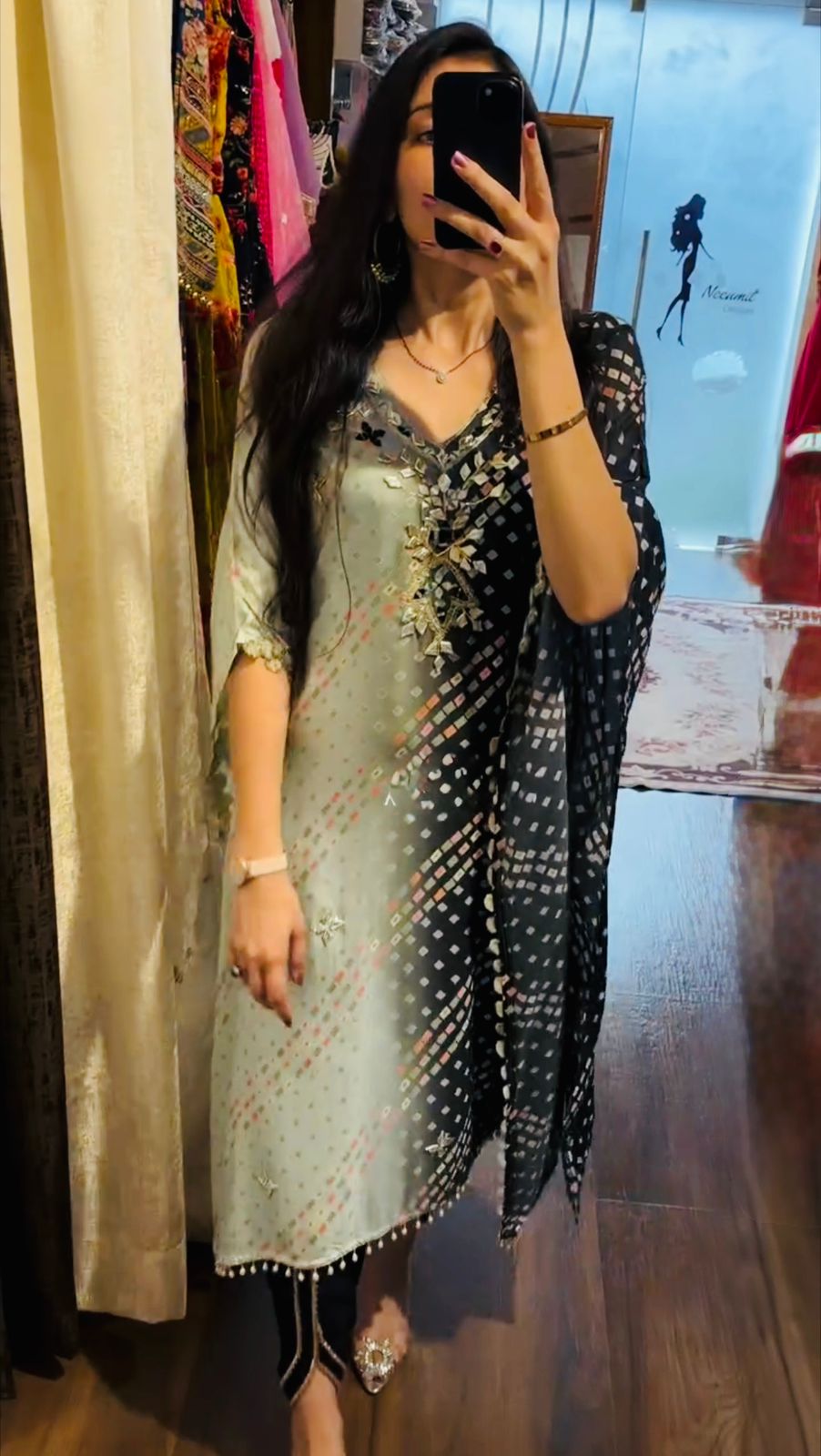 Chicora Aarjuu Double shade kaftan with gota detailing paired with tulip pant.