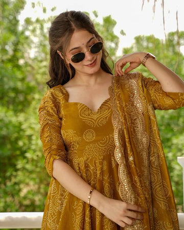 Chicora Rihana heavy fancy musturd yellow anarkali dress for women