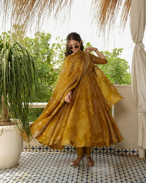 Chicora Rihana heavy fancy musturd yellow anarkali dress for women