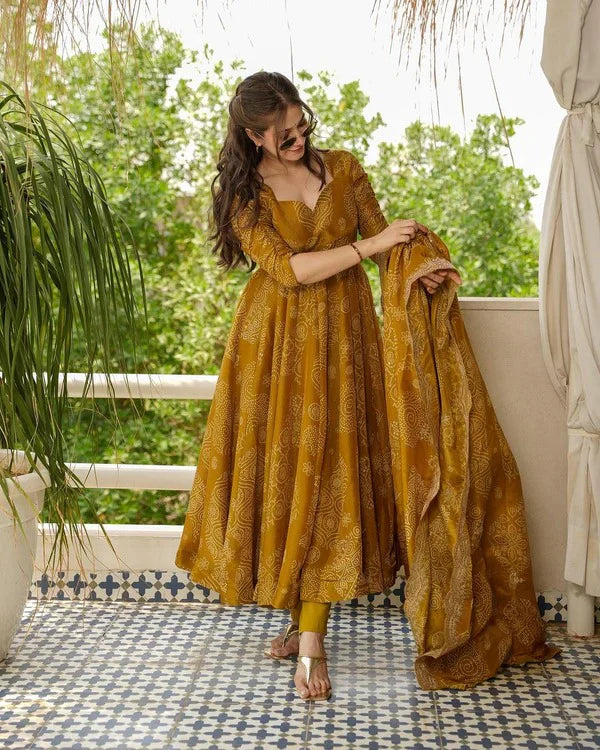 Chicora Rihana heavy fancy musturd yellow anarkali dress for women