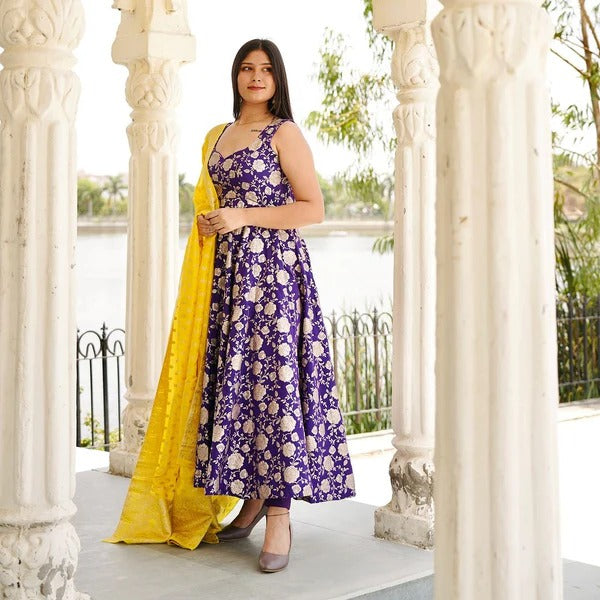Chicora present trendy pure banarasi anarkali suit set /perfect for festive