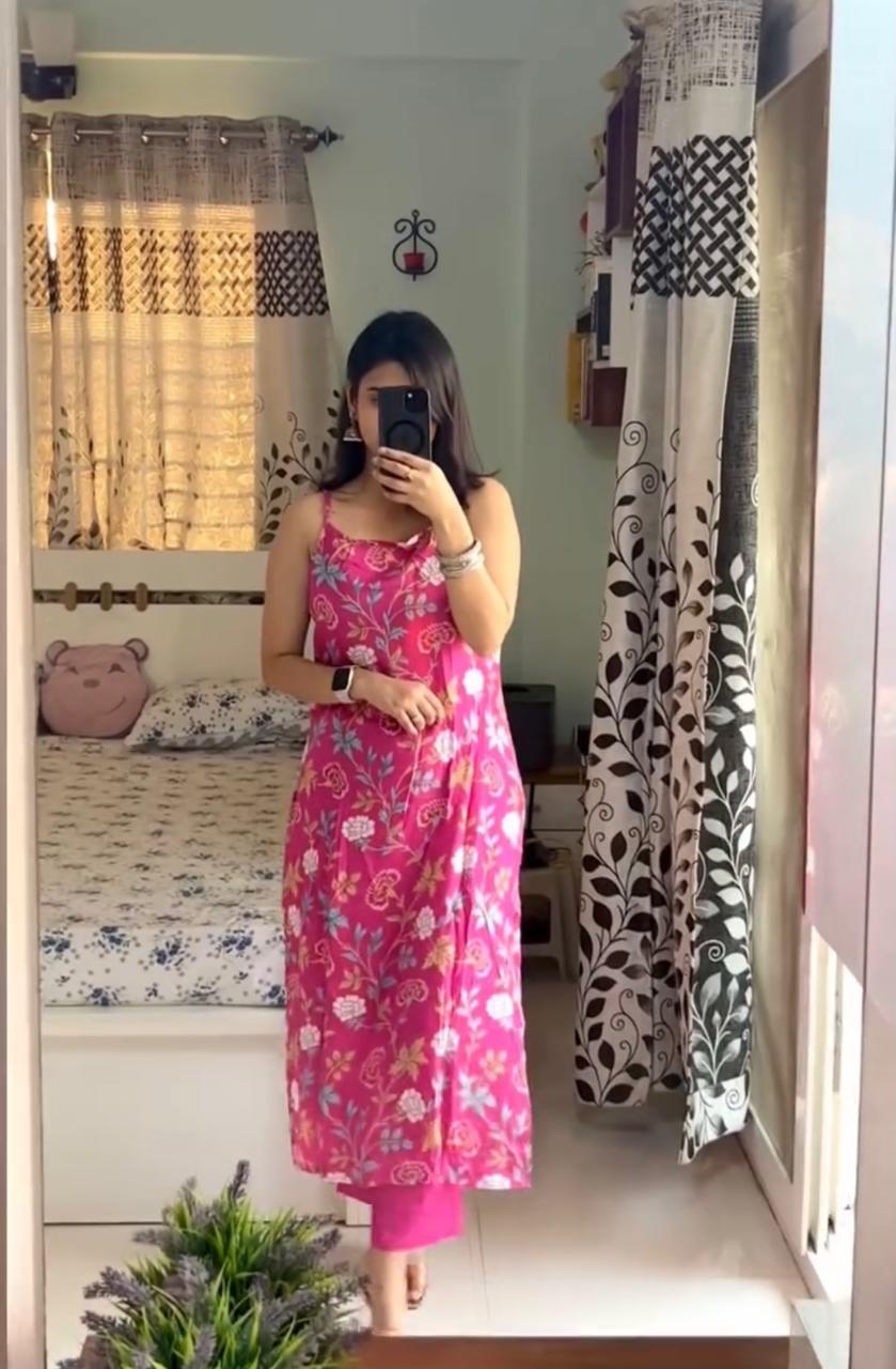 Chicora Presents Off pink printed Kurta with Trousers