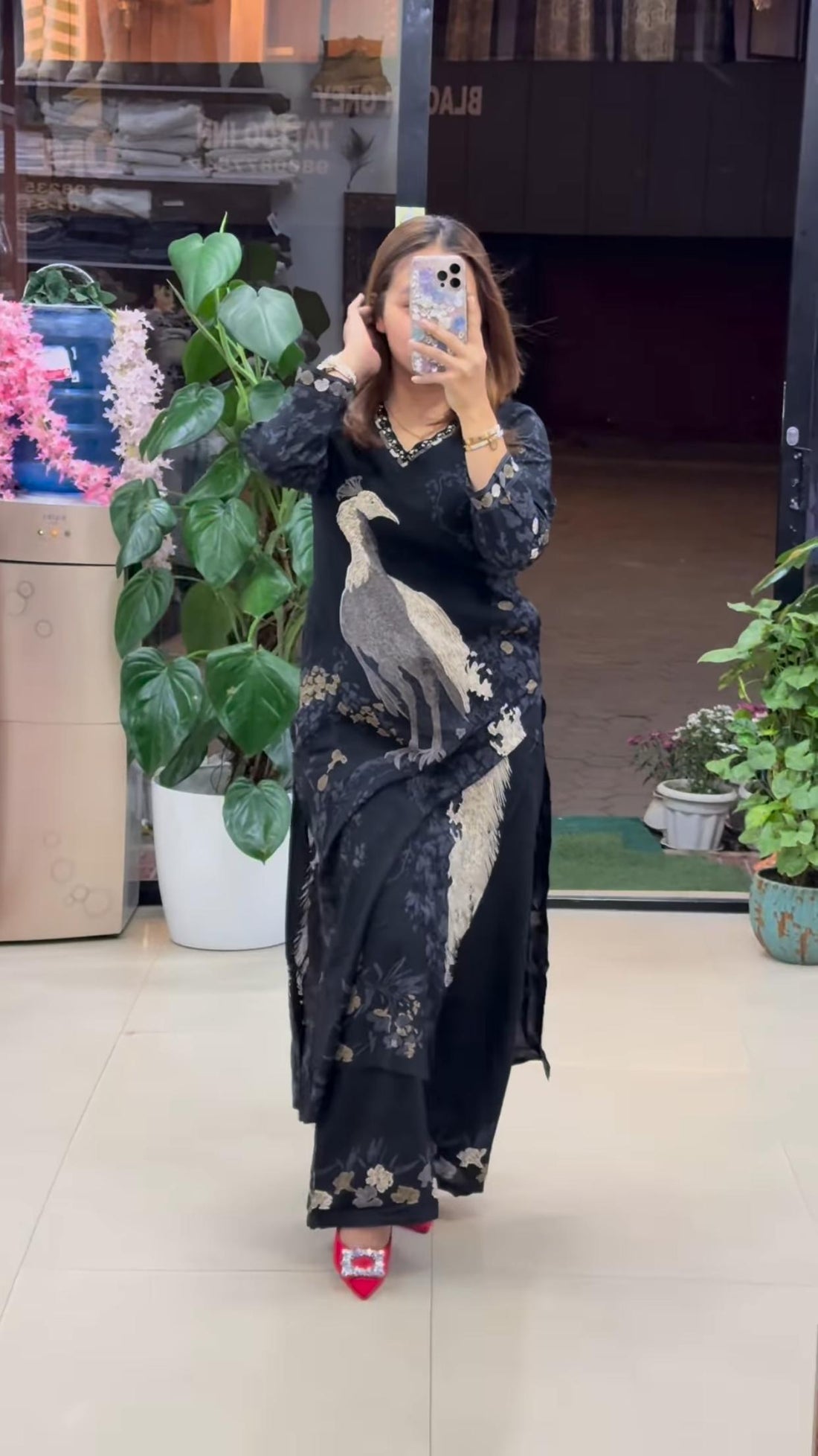 Black Berry Printed Designer Kurti Set