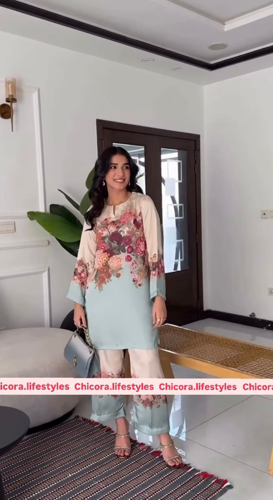 Multi Coloured Printed Satin Silk Coord Set