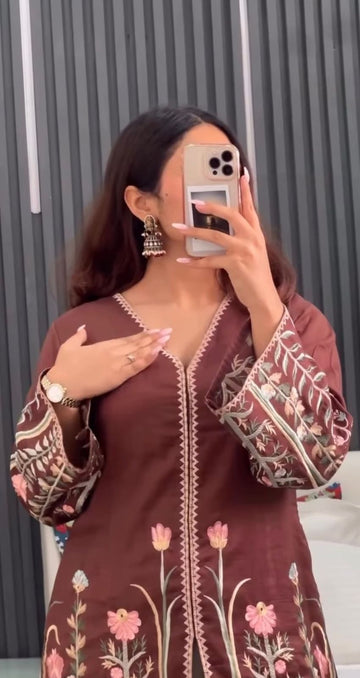 Colored Embroidered Co'ord Set