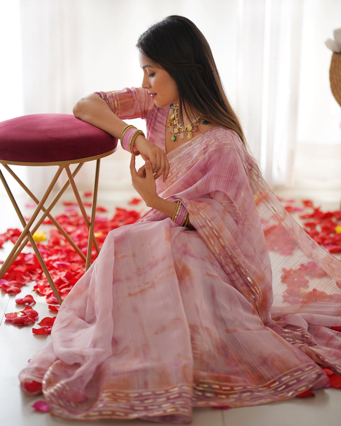 Chicora Presents pastel colors softest Levender organza sarees